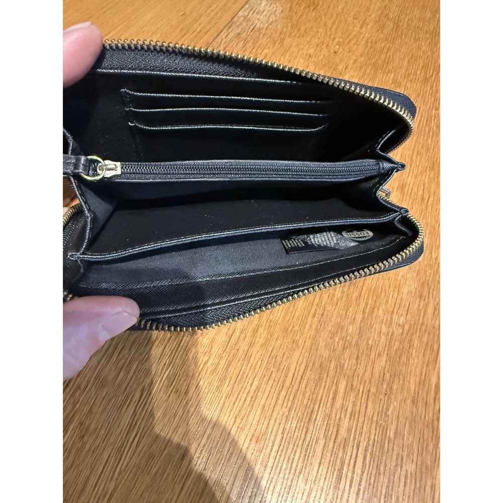 Fossil Black Leather Zip Around Wallet Cowhide Continental Organizer Slim - Picture 4 of 9
